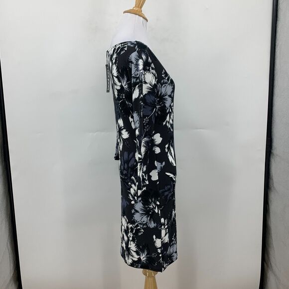 Boohoo Mini Dress Womens 8 Floral Print 3/4 Sleeves Pullover Stretch Boat Neck - Picture 5 of 13